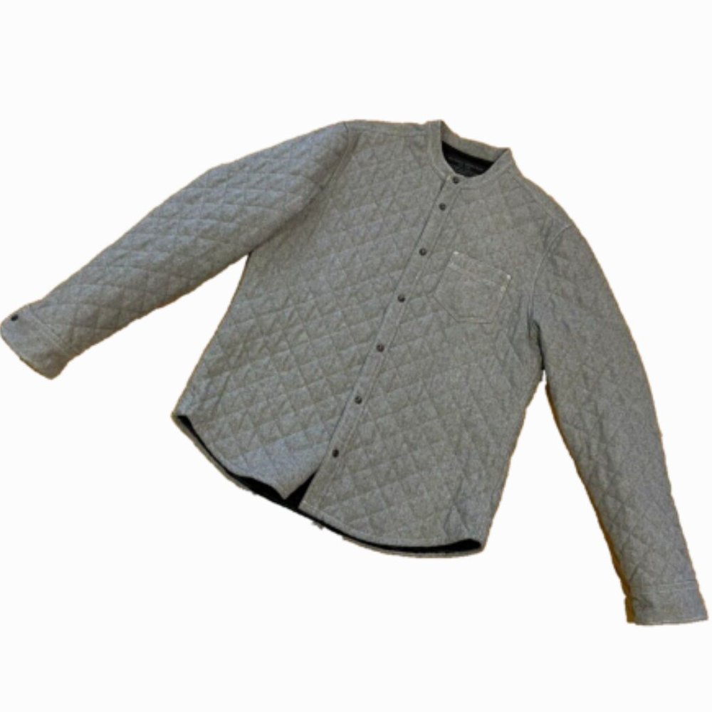 All Saints Gray Randal Searcher Quilted Button Wool Jacket Shirt Coat